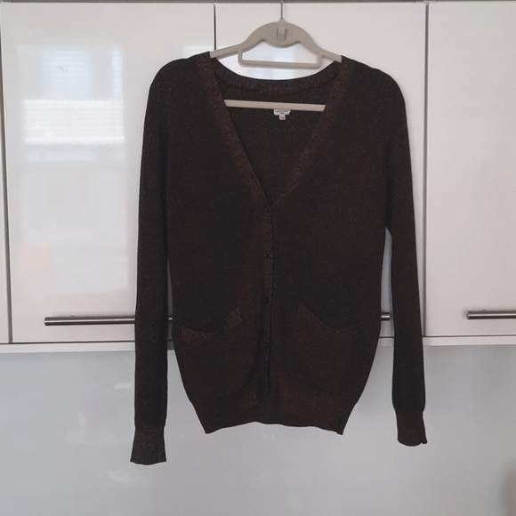 Aritzia Wilfred Brown Metallic Silk & Cashmere Cardigan - Picture 3 of 9